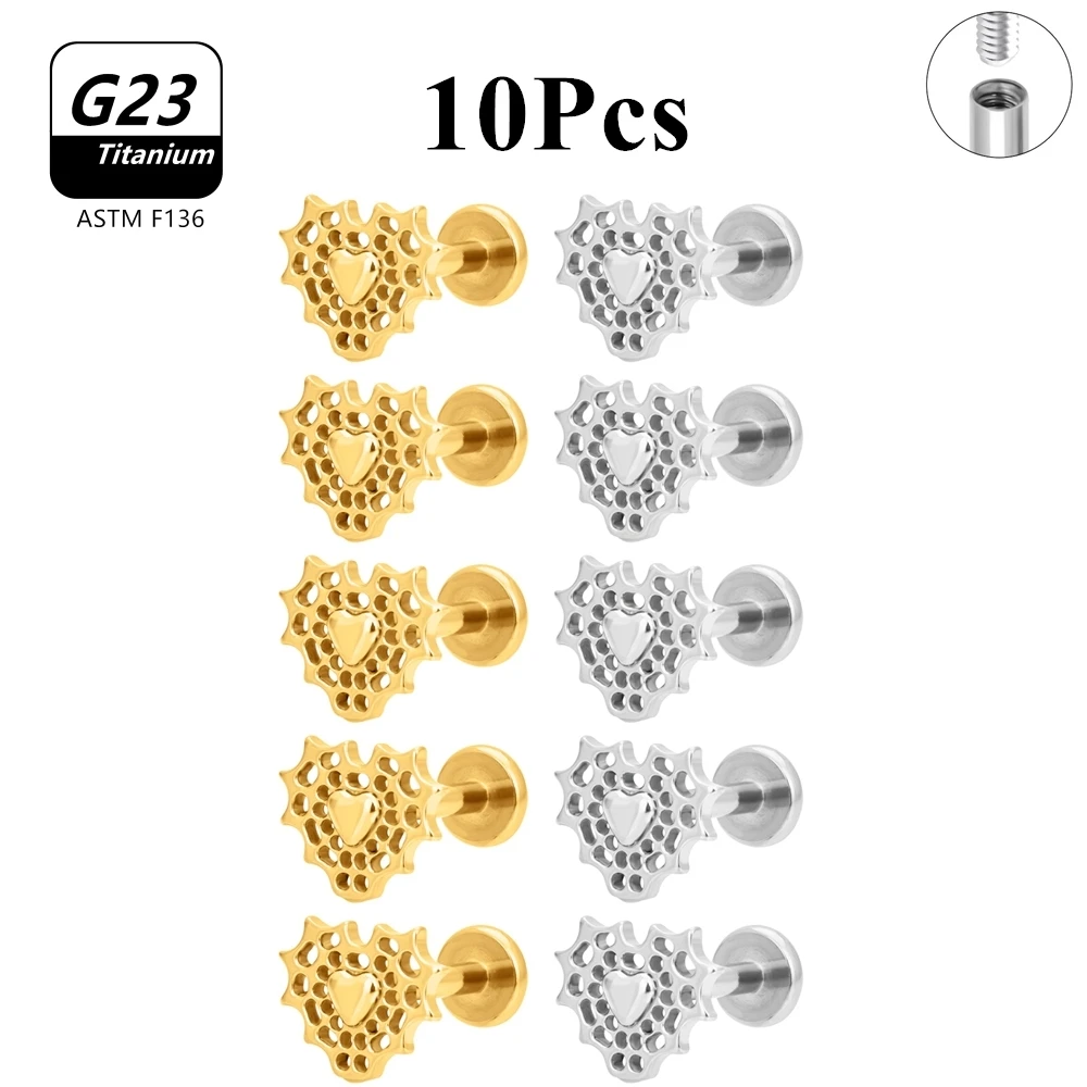

10Pcs ASTM F136 Titanium Stud Woven Spider Web Capture Your Heart Love Piercing Jewelry Earring Monroe Medusa Labret Wholesale