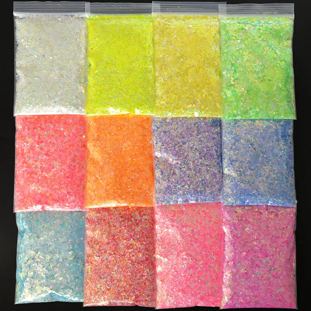 1KG/Bag Glow In Dark Mixed Hexagon Nail Art Glitter Yellow Green Light Chunky Sequins Long Last Noctilucent Manicure Flake Decor