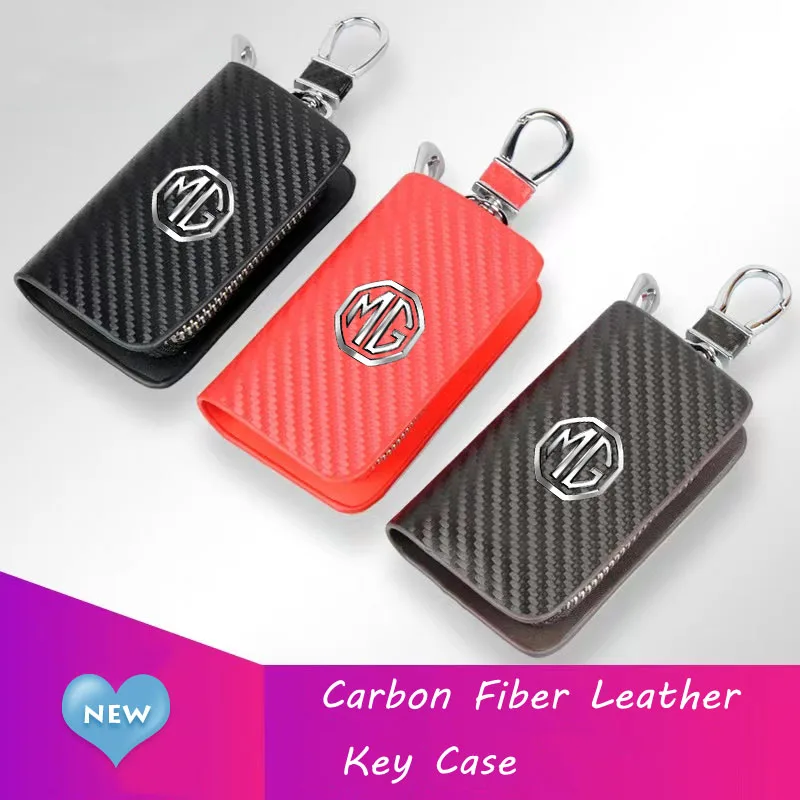 

Carbon Fiber Pattern Leather Car Logo Key Cover Remote Key Case for Morris Garage MG ZS GS 5 Gundam 350 Parts TF GT ZR 3 6 7 Etc