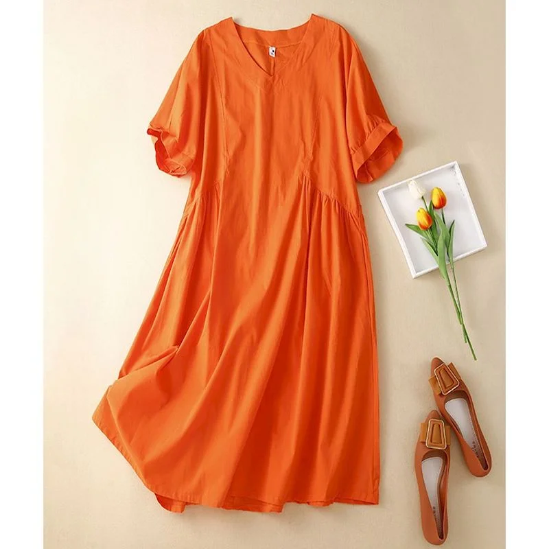 Женское винтажное платье с коротким рукавом свободное однотонное