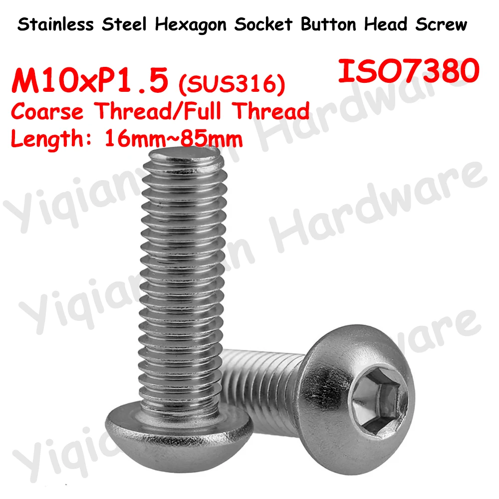 Yiqianyuan ISO7380 M10xP1.5 Грубая резьба SUS316 Нержавеющая сталь Шестигранная головка Винты с