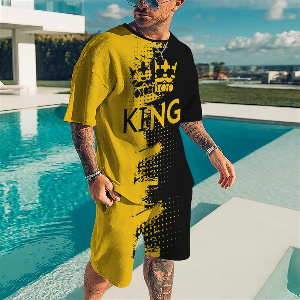 

Summer Oversized Retro Fashion Print Pattern Casual Street Tracksuit T-Shirt + Shorts 2-Pack Tracksuit