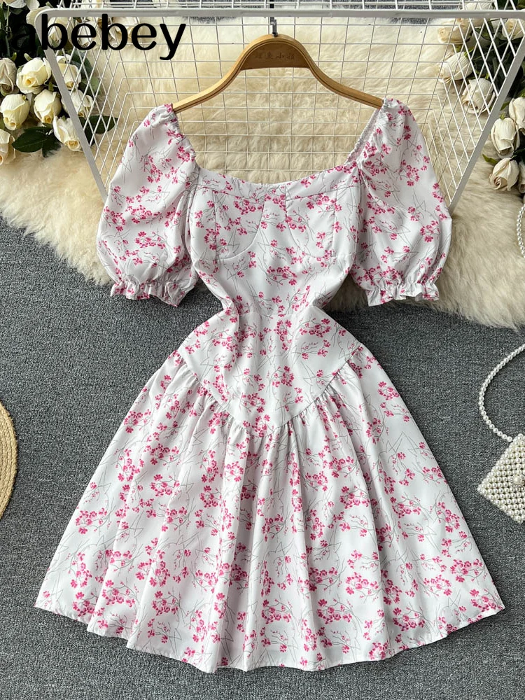 

Vestidos Vintage Vintage Print Puff Sleeve summer Beach sweet dresses Casual Square collar floral midi dress 2022 festa