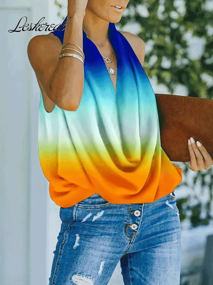 

Women Summer Sleeveless Tops And Blouses Sexy Deep V Neck Clothes Elegant 2022 Street Print Shirt Feminina Blouse Top Femme