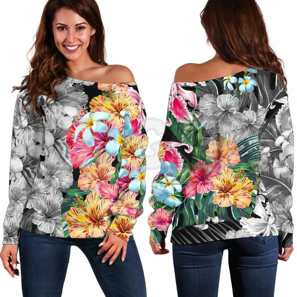 YX GIRL Hawaii Forest Tropical Flower 3D Printed Novelty Women Casual Long Sleeve Sweater Pullover