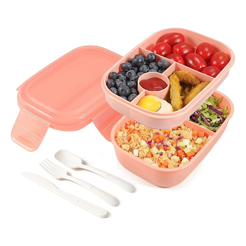 

Stackable Bento Box Adult Lunch Box - 3 Layers All-In-One Lunch Containers With Multiple Compartments For Adults & Kids