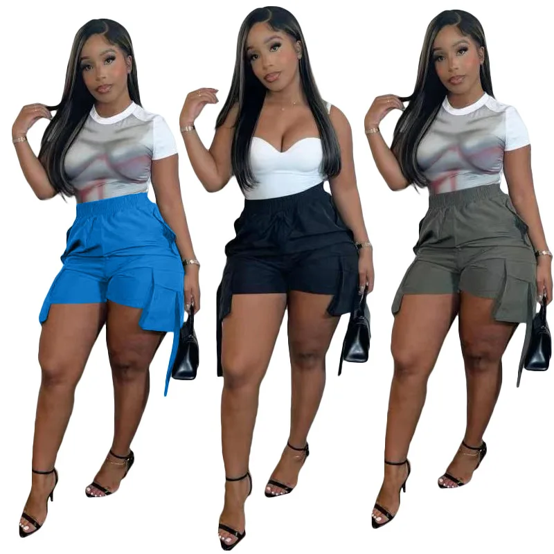 Y2k Black Cargo Shorts Pockets 2023 Summer Women High Waisted Sporty Joggers Retro Fashion Streetwear Solid Color Basic Shorts