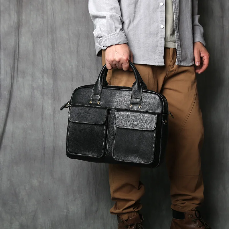 Men's Leather Handbag Casual Shoulder Messenger Bag Top Layer Leather Designer Postman Briefcase 14 Inch Business Men Briefcase