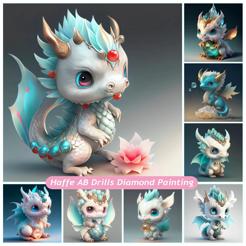 

Cute Baby Dragon Animal Diamond Painting AB Drills Wall Art Zodiac Blue Dragon Handmade Kids Gift Cross Stitch Room Decor