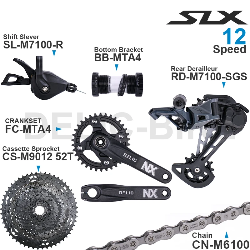 SHIMANO SLX M7100 1x12 Speed Groupset with Shifter Rear Derailleur CRANKSET and Cassette Sprocket 11-50T/52T CN-M6100 Chain - купить по