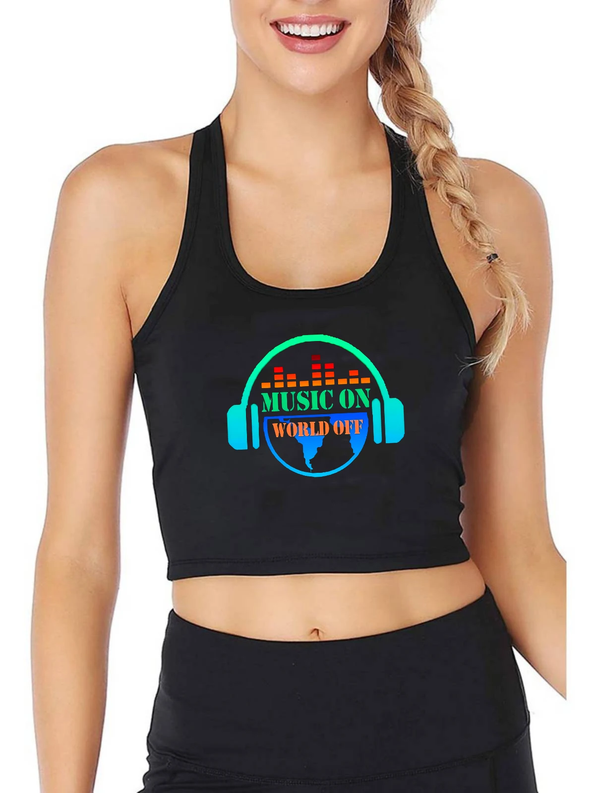 

Music On World Off Design Sexy Slim Fit Crop Top Street Fashion Cotton Breathable Tank Tops Women's Personalized Camisole