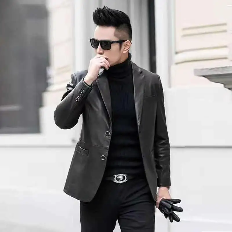 

2022 Men Spring Autumn Fashion Real Sheepskin Leather Coats Male Casual Slim Fit Outerwear Men Genuine Leather Coats N110
