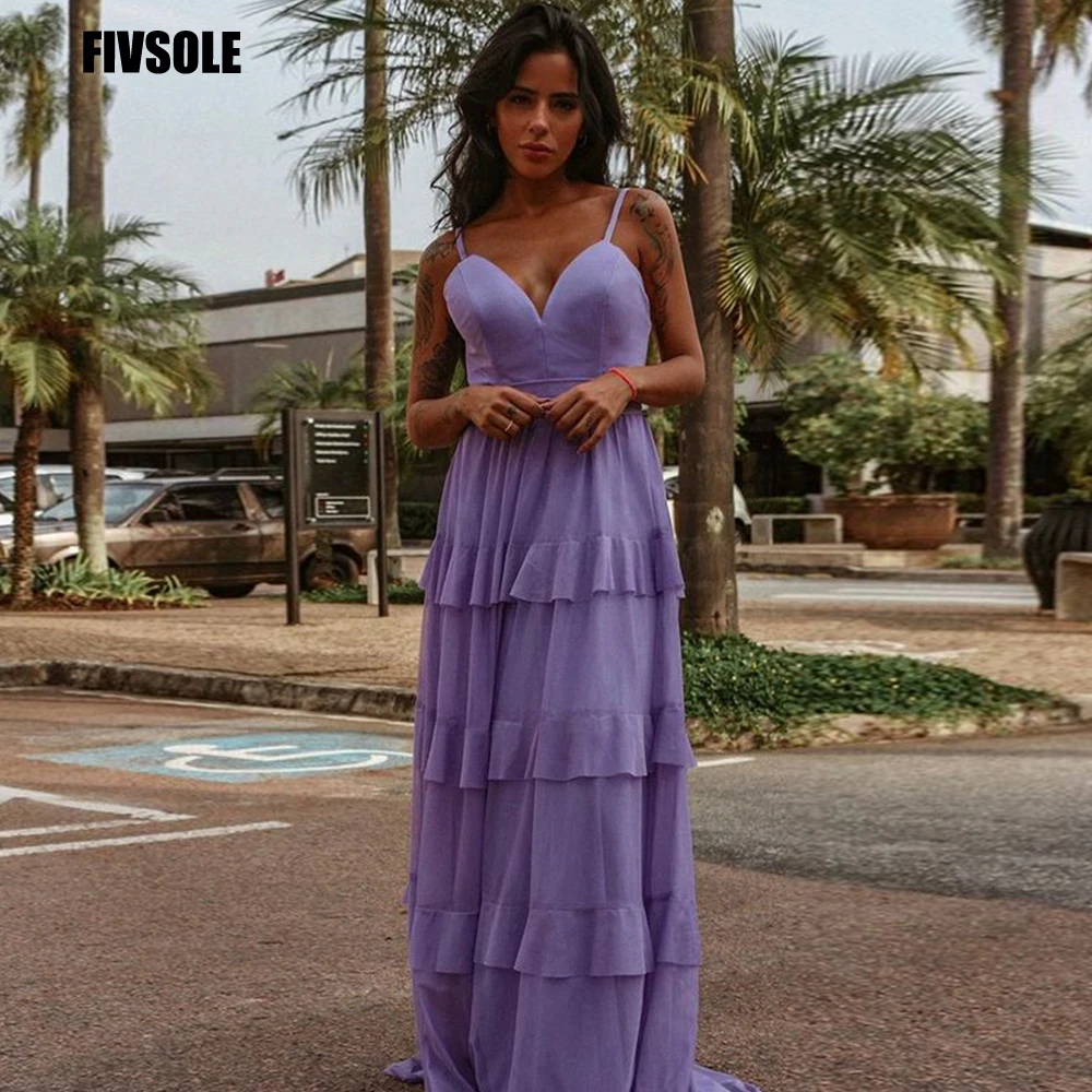 

Fivsole Plus Size Arabic Aso Ebi Lilac Beach Prom Dresses Tiered Zipper Back Satin Evening Formal Party Gowns Robes De Soirée