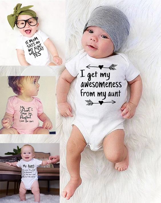 

Funny Auntie Baby Romper Clothes Toddler Jumpsuit My Aunt Says I'm Perfect Letter Print Summer White Newborn Bodysuits