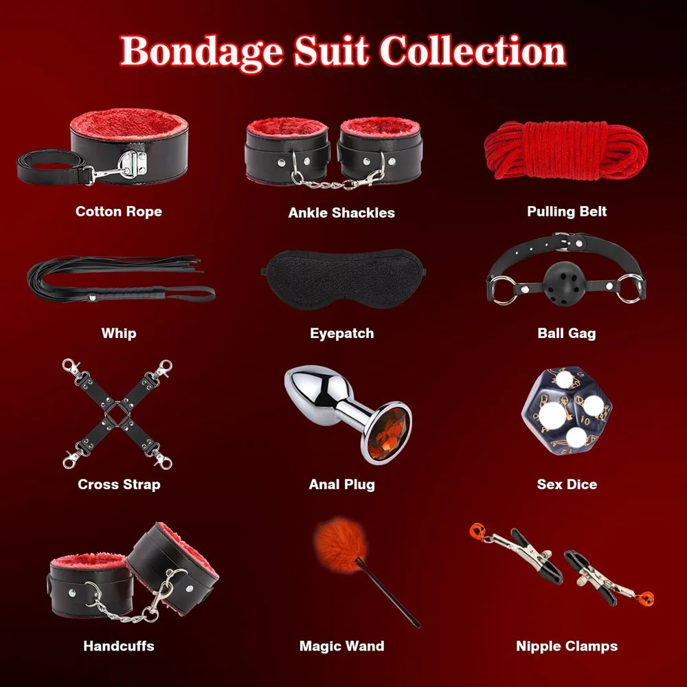 Наборы эротических игрушек наручники маска для глаз кнут оральная пробка зажим