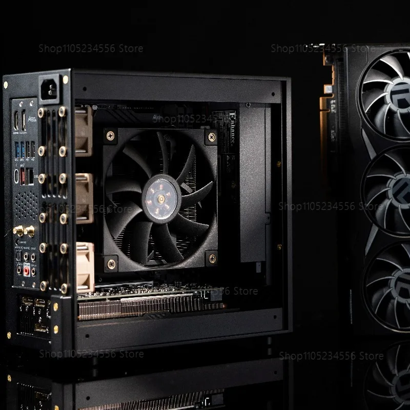 Фото Корпус LP-P6 SFF ITX для низкопрофильных видеокарт RTX 4060 5060, блок питания 1U, алюминиевые диагональные и наклонные крыши. №5