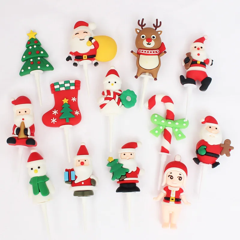 

Christmas Cake Decoration Plug-in Card Christmas Tree Old Snowman Elk Christmas Soft Plastic Ornaments Cake Decoration