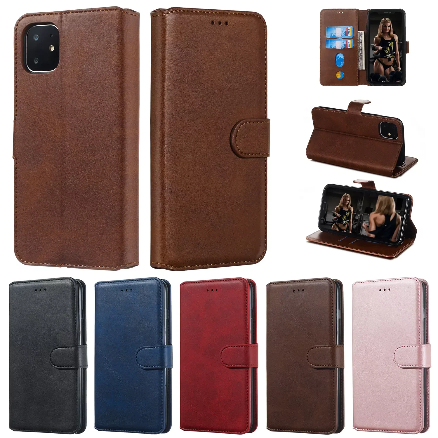 

Flip Leather Wallet Phone Case for iPhone 12 Pro Max Mini 11 XS XR X SE 2020 8 7 6 6s Plus Luxury Mobile Cover Coque Card Slots