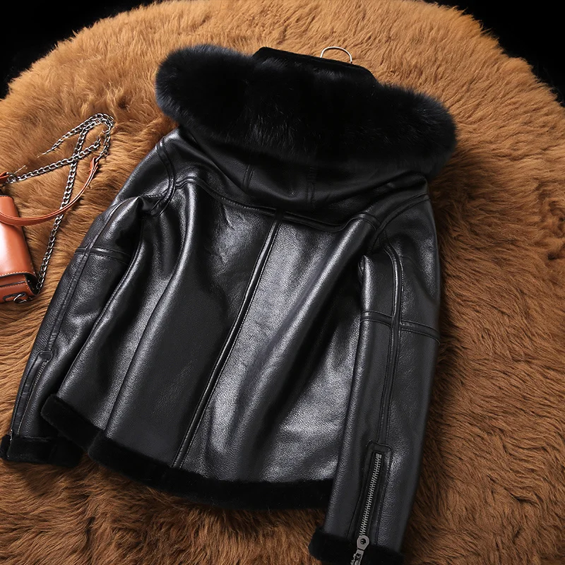 

Leather jacket,Genuine Leather Jacket Natural Sheep Shearling Fur Coat Winter Jacket Women Fox Fur Collar 100% Real Sheepski2023