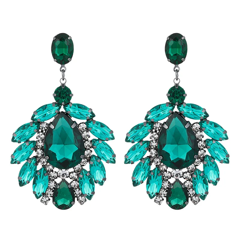 

Fashion Black Gold New Personality Exaggerated Leaf Crystal Long Drop Earrings for Women Party Jewelry