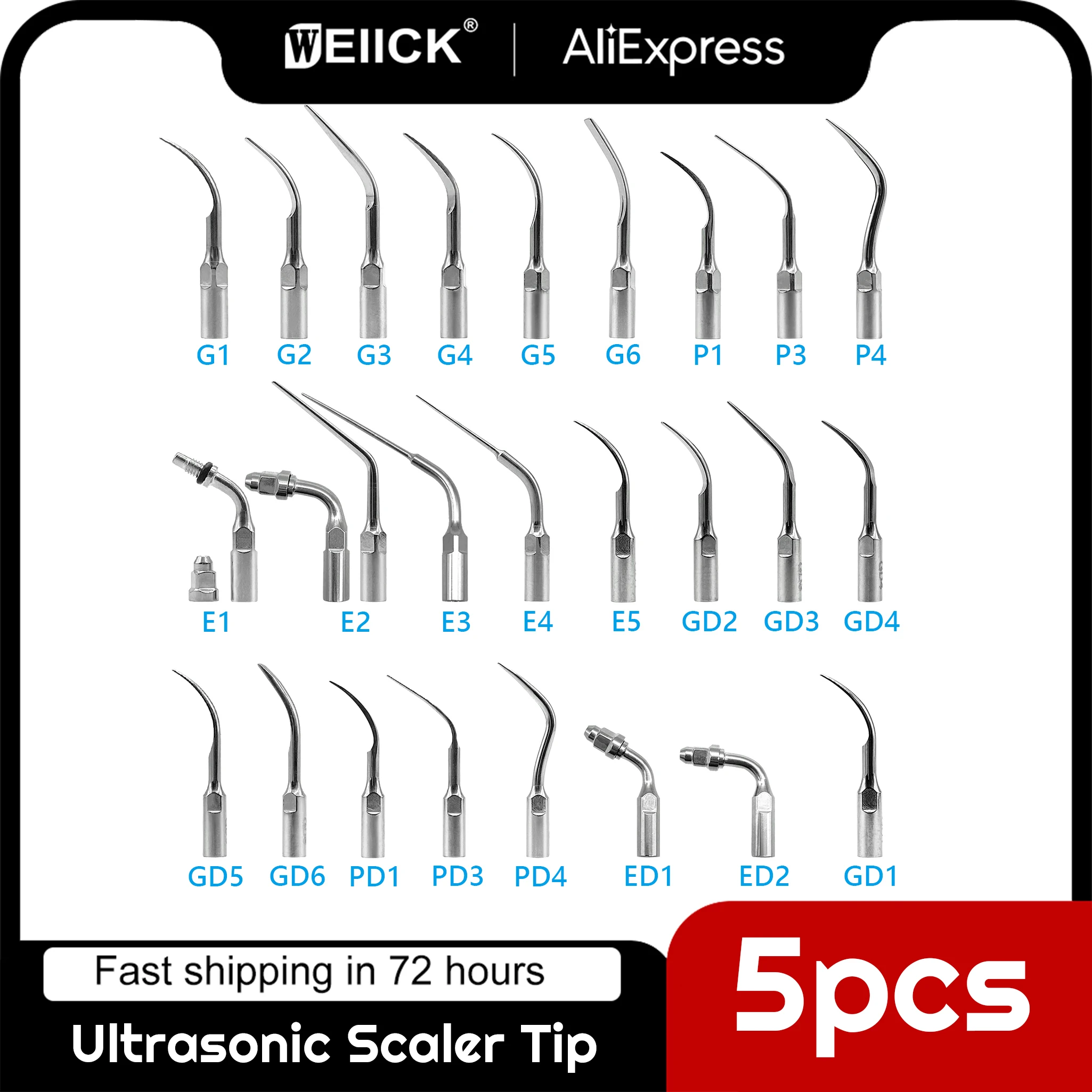 

WellCK 5pcs Dental Ultrasonic Scaler Tip Scaling Tip Periodontics Endodontics Fit for EMS Woodpecker SATELEC DTE