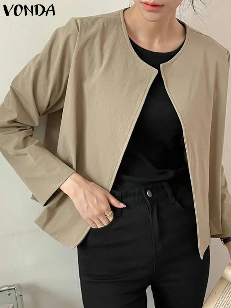 VONDA Elegant Office Blazer Women Long Sleeve Cardigans 2023 Fashion Casual Solid Color Blazer Spring Loose Streetwear Coats