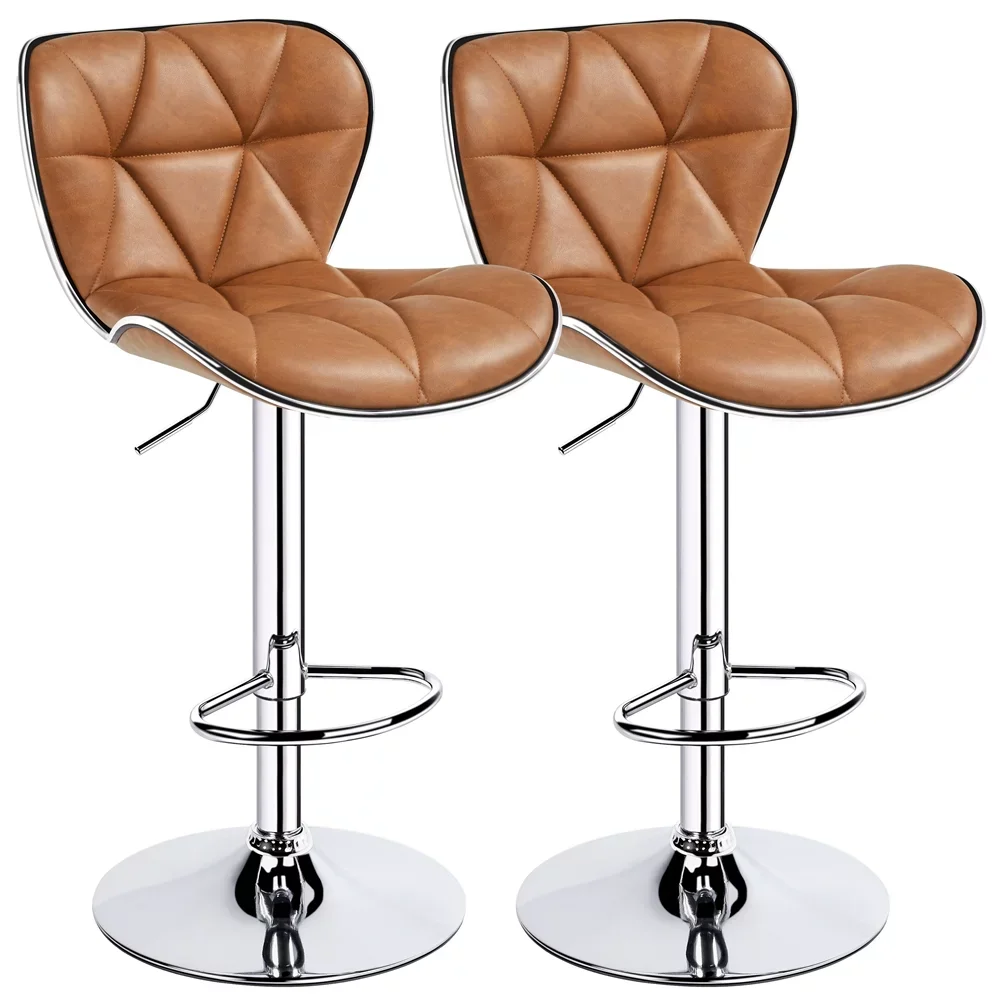 

2pcs Adjustable PU Leather Bar Stool Counter Height for Home Kitchen, Retro Brown，PU Leather, Foam, Electroplated Steel, Plywood