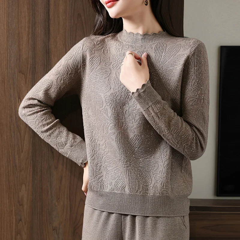 Осень/зима 2024 рубашка из чистой шерсти женская с высоким воротником яркая