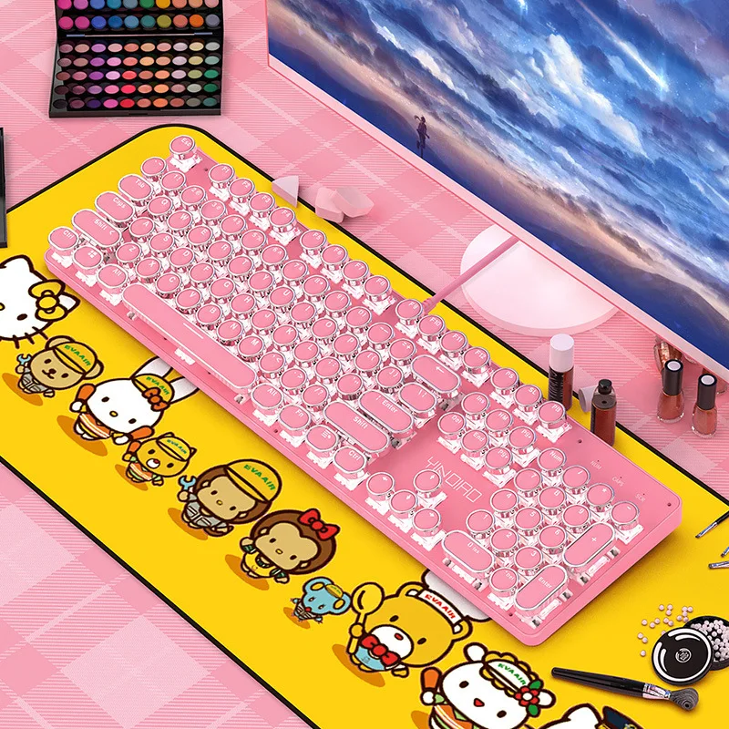 

New Girly Pink Punk Gaming Mechanical Wired Keyboard 104-Key USB Interface White Backlight is Suitable for Gamers PC Laptops