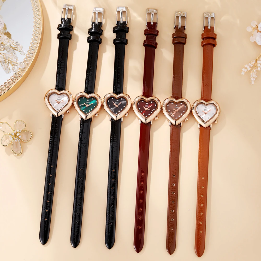 GEDI New Love Shaped Ultra-thin Women Watches Luxury Brand Waterproof Leather Strap Ladies Fashion Quartz Wristwatch Woman Clock