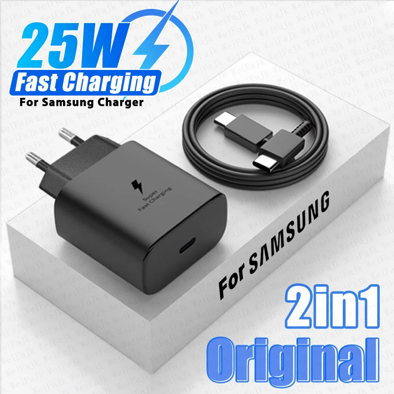 

Original PD 25W Charger For Samsung Galaxy S22 S23 Ultra S21 S20 FE Note 20 10 A71 A80 A53 USB Type C Super Fast Charging Cable