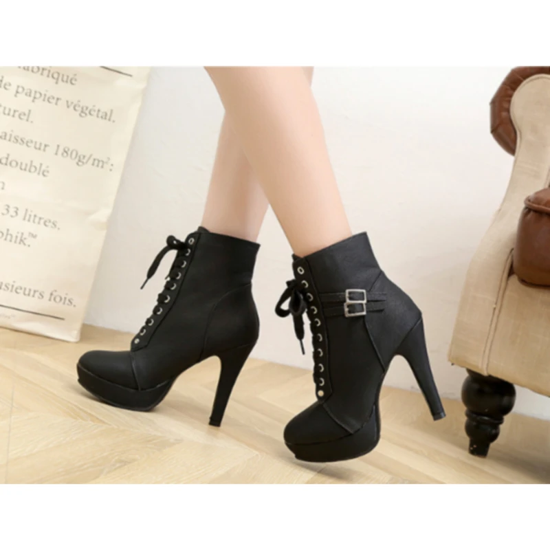 

Plus Size Ankle Boots Women Platform High Heels Female Lace Up Women's Shoes Buckle Woman Short Boot Ladies Footwear