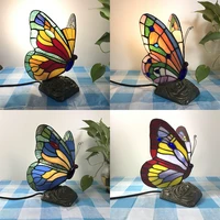 Stained Glass Butterfly Lamps With US/EU/UK/AU Plug In E27 LED Bedroom Bedside Light for Table Night Fixtures