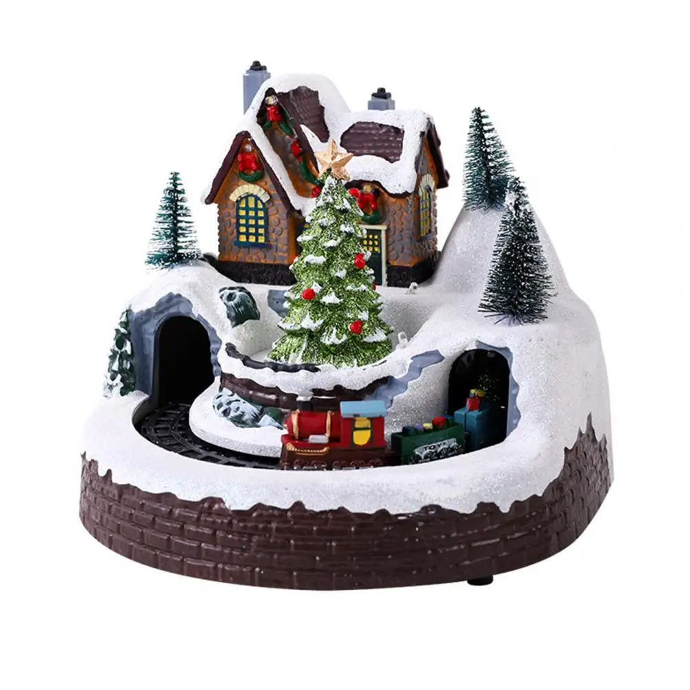 

Украшение для дома на праздники, Рождественское украшение с музыкальными лампочками, цветное освещение, музыкальный вращающийся поезд из смолы