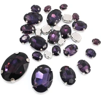 high quality 20pcsbag mixed size deep purple oval shape blingbling gem crystal glass stone sew on rhinestone for jewelry making