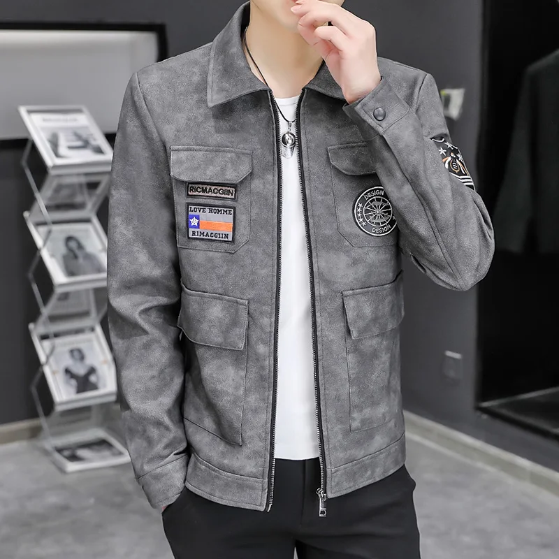 Men's Cultivate One's Morality Spring New Men Leisure Paragraph Thin Leather Jacket Coat