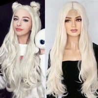 synthetic lace wigs for women long wave lolita anime cosplay creamy whiteblackorange middle parting nature hairline daily