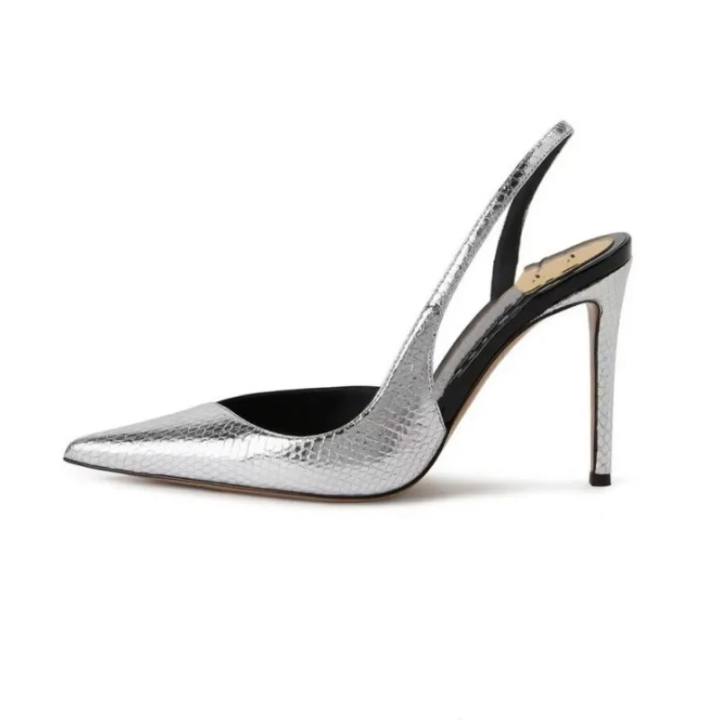 

2023 Summer New Women Sexy Silver Black Hollow Out Sandals Thin High Heels Banquet Party Wedding Shoes Big Size 43 45