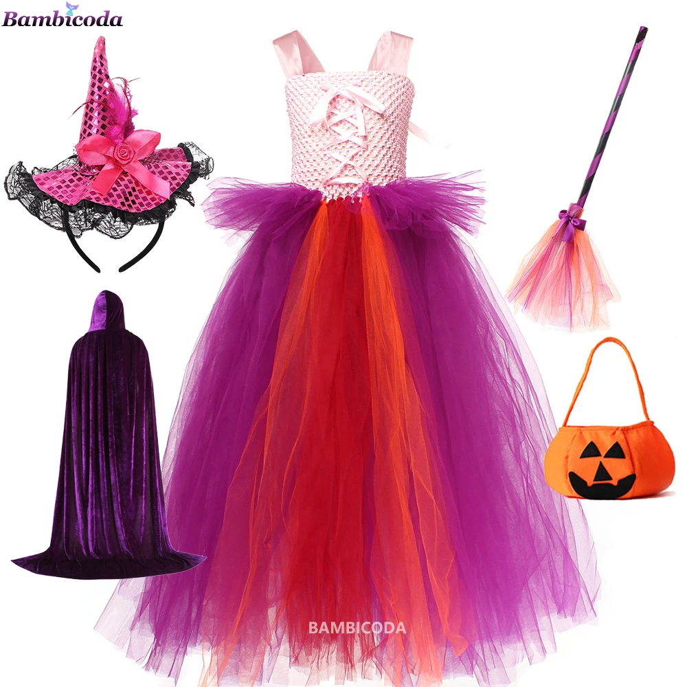 

Witch Costume for Kids Disguise Girls Tutus Halloween Cosplay Villain Clothes Fancy Tulle Dress Children Vestidos Tutu Dress