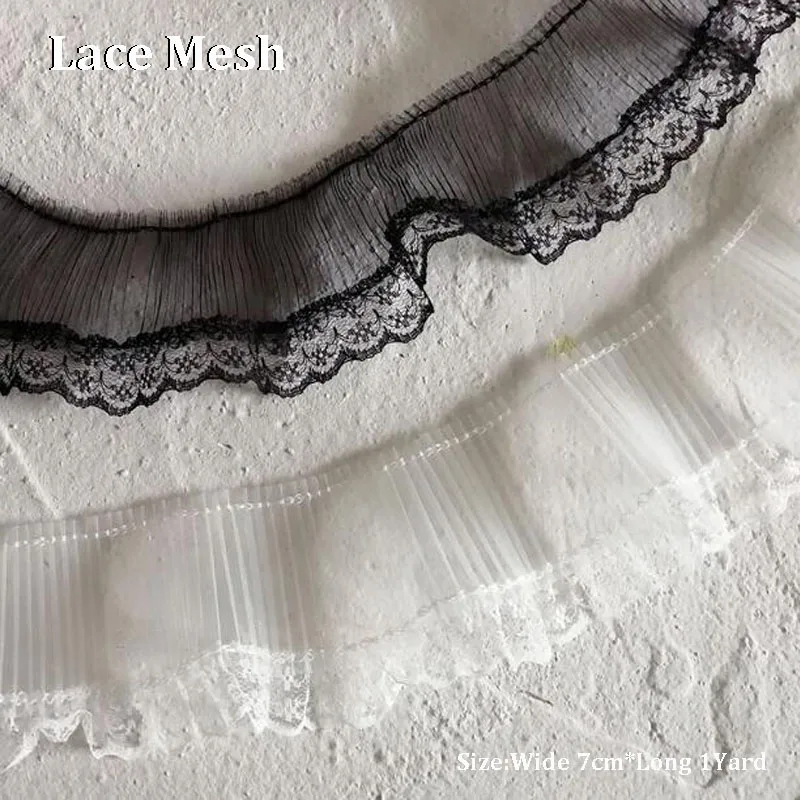 

7CM Wide New black white Embroidery flower lace fabric trim ribbon DIY sewing applique collar dubai guipure dress wedding decor