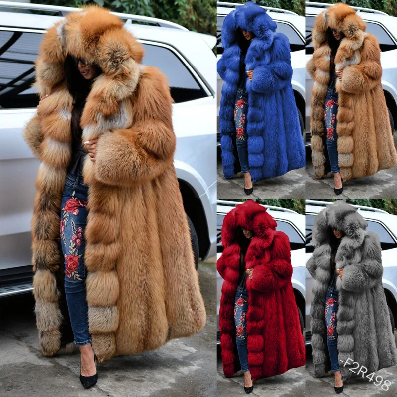 Faux Fur Coats Winter 2023 Women Solid Fashion Cardigan Long Outwear Female Luxury Hooded Long Sleeve Warm Thick Fluffy Jacket