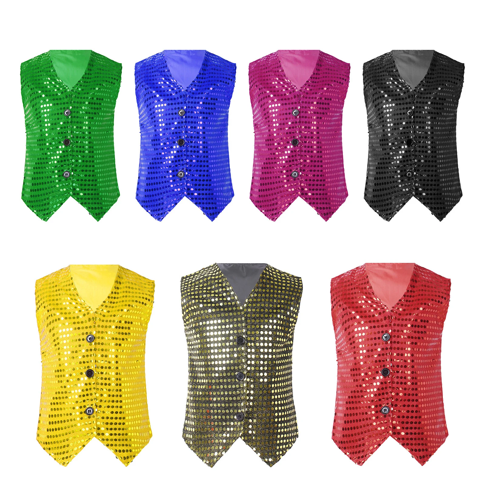 

Boys Girls Sequins Vest Jazz Hip Hop Street Modern Dance Tops Sleeveless Waistcoat Stage Performance Costume Outerwear Jacket