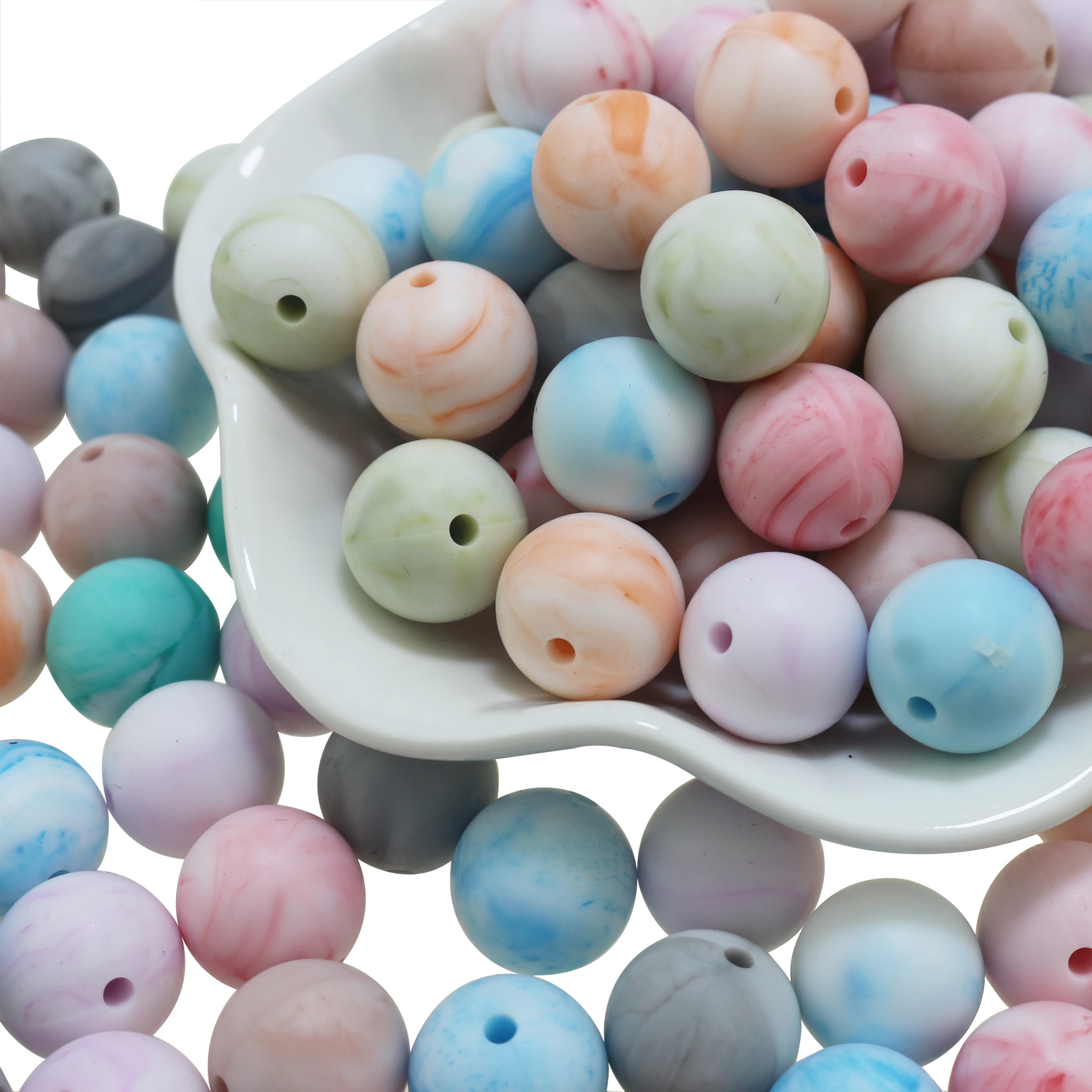 

12mm Silicone Loose Beads Marble GreenBaby Infant Teething Ball Necklace Bracelet Pearls Clips For Mommy Hand Making DIY