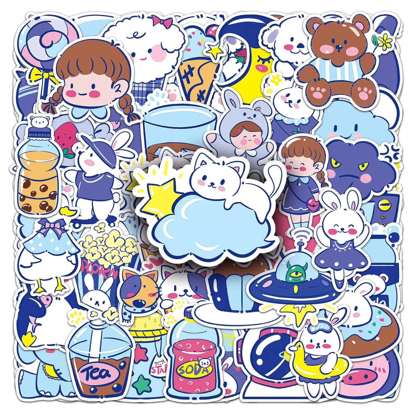 

10/30/50PCS New DIY Blue Sticker Cartoon Creative Anime IPad Computer Desk Luggage Car GuitarBed Decoration Waterproof Wholesale