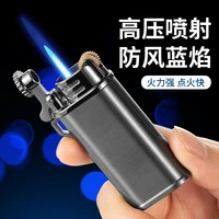 new creative metal inflatable windproof blue flame direct impact grinding wheel lighter personalized lighter trendy mens gift
