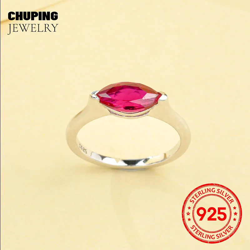 Фото Chu Ping Fine Jewelry Lab Grown Рубин, Сапфир и Изумрудный Маркиза огранки 5*11 мм Серебряное кольцо S925 для женщин Манефест Персональный вкус №5