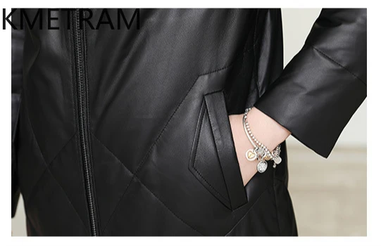 Женская куртка-пуховик из натуральной кожи белого гусиного пуха длинные