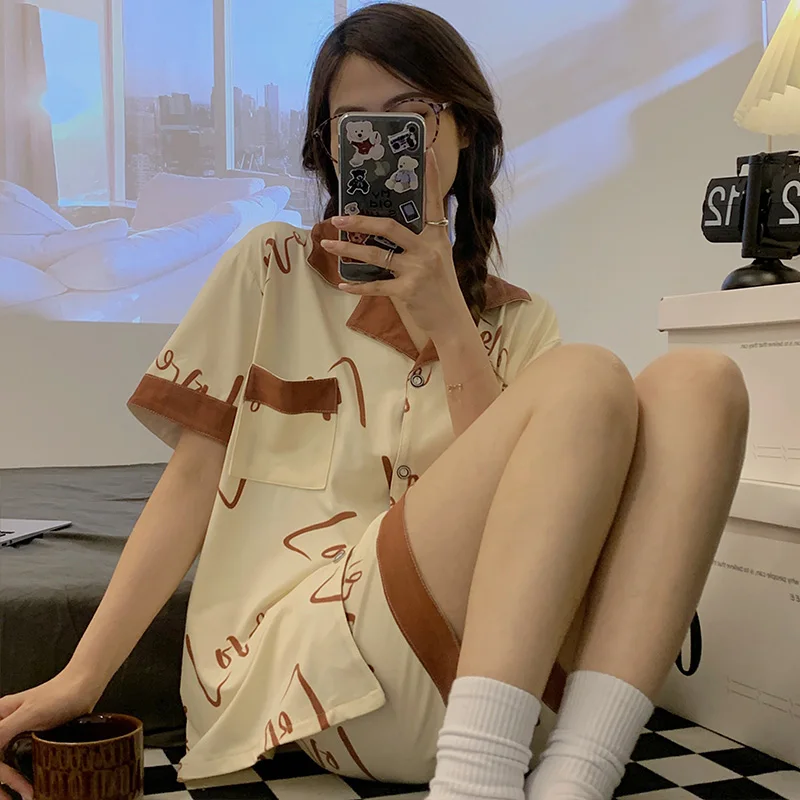 CAIYIER 2022 Summer Coloful Butterfly Pajamas Set Sweet Short Sleeve Top Shorts Sleepwear Korean Kawaii Chic Nightwear Pyjamas