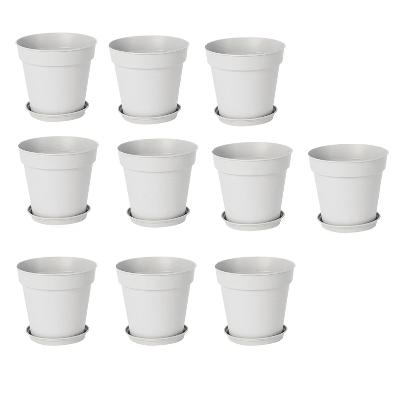 

Pots For Plants, 10 Pack Plastic Planters With Multiple Drainage Holes And Tray For All Home Garden Flowers Succulents