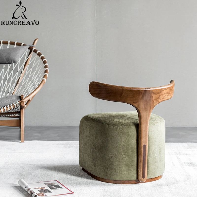 

Nordic Modern Designer Creative Solid Wood Backrest Fabric Leisure Chair/stool for Shoe Replacement Stool New